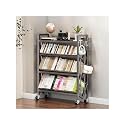 Book Carts with Wheels, Library Rolling Book Cart 2/3/4/5 Tier Movable Bookshelf Mobile Large Capacity L-Shaped Carbon Steel Organizer Rack for Office, Home, Classroom(Gris,4 Tiers-35.4x9.8x46.5in)