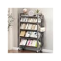 Book Carts with Wheels, Library Rolling Book Cart 2/3/4/5 Tier Movable Bookshelf Mobile Large Capacity L-Shaped Carbon Steel Organizer Rack for Office, Home, Classroom(Gris,5 Tiers-35.4x9.8x57.7in)