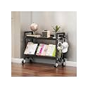 Book Carts with Wheels, Library Rolling Book Cart 2/3/4/5 Tier Movable Bookshelf Mobile Large Capacity L-Shaped Carbon Steel Organizer Rack for Office, Home, Classroom(Black,2 Tiers-35.4x9.8x20.9in)