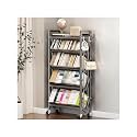 Book Carts with Wheels, Library Rolling Book Cart 2/3/4/5 Tier Movable Bookshelf Mobile Large Capacity L-Shaped Carbon Steel Organizer Rack for Office, Home, Classroom(Gris,5 Tiers-27.6x9.8x57.7in)