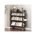 Book Carts with Wheels, Library Rolling Book Cart 2/3/4/5 Tier Movable Bookshelf Mobile Large Capacity L-Shaped Carbon Steel Organizer Rack for Office, Home, Classroom(Black,4 Tiers-35.4x9.8x46.5in)