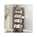 Book Carts with Wheels, Library Rolling Book Cart 2/3/4/5 Tier Movable Bookshelf Mobile Large Capacity L-Shaped Carbon Steel Organizer Rack for Office, Home, Classroom(Gris,5 Tiers-19.7x9.8x57.7in)