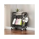 Book Carts with Wheels, Library Rolling Book Cart 2/3/4/5 Tier Movable Bookshelf Mobile Large Capacity L-Shaped Carbon Steel Organizer Rack for Office, Home, Classroom(Black,2 Tiers-19.7x9.8x20.9in)