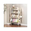 Book Carts with Wheels, Library Rolling Book Cart 2/3/4/5 Tier Movable Bookshelf Mobile Large Capacity L-Shaped Carbon Steel Organizer Rack for Office, Home, Classroom(White,4 Tiers-27.6x9.8x46.5in)