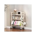 Book Carts with Wheels, Library Rolling Book Cart 2/3/4/5 Tier Movable Bookshelf Mobile Large Capacity L-Shaped Carbon Steel Organizer Rack for Office, Home, Classroom(White,3 Tiers-27.6x9.8x32.1in)