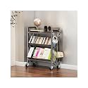 Book Carts with Wheels, Library Rolling Book Cart 2/3/4/5 Tier Movable Bookshelf Mobile Large Capacity L-Shaped Carbon Steel Organizer Rack for Office, Home, Classroom(Gris,3 Tiers-27.6x9.8x32.1in)