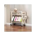 Book Carts with Wheels, Library Rolling Book Cart 2/3/4/5 Tier Movable Bookshelf Mobile Large Capacity L-Shaped Carbon Steel Organizer Rack for Office, Home, Classroom(White,2 Tiers-27.6x9.8x20.9in)