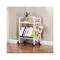 Book Carts with Wheels, Library Rolling Book Cart 2/3/4/5 Tier Movable Bookshelf Mobile Large Capacity L-Shaped Carbon Steel Organizer Rack for Office, Home, Classroom(White,2 Tiers-19.7x9.8x20.9in)