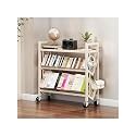 Book Carts with Wheels, Library Rolling Book Cart 2/3/4/5 Tier Movable Bookshelf Mobile Large Capacity L-Shaped Carbon Steel Organizer Rack for Office, Home, Classroom(White,3 Tiers-35.4x9.8x32.1in)