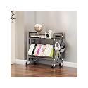 Book Carts with Wheels, Library Rolling Book Cart 2/3/4/5 Tier Movable Bookshelf Mobile Large Capacity L-Shaped Carbon Steel Organizer Rack for Office, Home, Classroom(Gris,2 Tiers-27.6x9.8x20.9in)