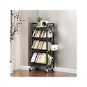 Book Carts with Wheels, Library Rolling Book Cart 2/3/4/5 Tier Movable Bookshelf Mobile Large Capacity L-Shaped Carbon Steel Organizer Rack for Office, Home, Classroom(Black,4 Tiers-19.7x9.8x46.5in)