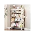 Book Carts with Wheels, Library Rolling Book Cart 2/3/4/5 Tier Movable Bookshelf Mobile Large Capacity L-Shaped Carbon Steel Organizer Rack for Office, Home, Classroom(White,5 Tiers-35.4x9.8x57.7in)