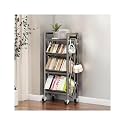 Book Carts with Wheels, Library Rolling Book Cart 2/3/4/5 Tier Movable Bookshelf Mobile Large Capacity L-Shaped Carbon Steel Organizer Rack for Office, Home, Classroom(Gris,4 Tiers-19.7x9.8x46.5in)