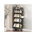 Book Carts with Wheels, Library Rolling Book Cart 2/3/4/5 Tier Movable Bookshelf Mobile Large Capacity L-Shaped Carbon Steel Organizer Rack for Office, Home, Classroom(Black,5 Tiers-19.7x9.8x57.7in)