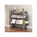 Book Carts with Wheels, Library Rolling Book Cart 2/3/4/5 Tier Movable Bookshelf Mobile Large Capacity L-Shaped Carbon Steel Organizer Rack for Office, Home, Classroom(Gris,3 Tiers-35.4x9.8x32.1in)