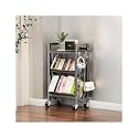Book Carts with Wheels, Library Rolling Book Cart 2/3/4/5 Tier Movable Bookshelf Mobile Large Capacity L-Shaped Carbon Steel Organizer Rack for Office, Home, Classroom(Gris,3 Tiers-19.7x9.8x32.1in)