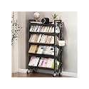 Book Carts with Wheels, Library Rolling Book Cart 2/3/4/5 Tier Movable Bookshelf Mobile Large Capacity L-Shaped Carbon Steel Organizer Rack for Office, Home, Classroom(Black,5 Tiers-35.4x9.8x57.7in)