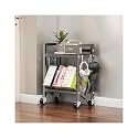 Book Carts with Wheels, Library Rolling Book Cart 2/3/4/5 Tier Movable Bookshelf Mobile Large Capacity L-Shaped Carbon Steel Organizer Rack for Office, Home, Classroom(Gris,2 Tiers-19.7x9.8x20.9in)