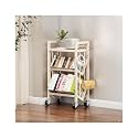 Book Carts with Wheels, Library Rolling Book Cart 2/3/4/5 Tier Movable Bookshelf Mobile Large Capacity L-Shaped Carbon Steel Organizer Rack for Office, Home, Classroom(White,3 Tiers-19.7x9.8x32.1in)