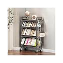 Book Carts with Wheels, Library Rolling Book Cart 2/3/4/5 Tier Movable Bookshelf Mobile Large Capacity L-Shaped Carbon Steel Organizer Rack for Office, Home, Classroom(Gris,4 Tiers-27.6x9.8x46.5in)