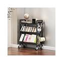 Book Carts with Wheels, Library Rolling Book Cart 2/3/4/5 Tier Movable Bookshelf Mobile Large Capacity L-Shaped Carbon Steel Organizer Rack for Office, Home, Classroom(Black,3 Tiers-27.6x9.8x32.1in)