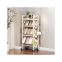 Book Carts with Wheels, Library Rolling Book Cart 2/3/4/5 Tier Movable Bookshelf Mobile Large Capacity L-Shaped Carbon Steel Organizer Rack for Office, Home, Classroom(White,4 Tiers-19.7x9.8x46.5in)