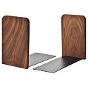 Book Ends, Black Walnut Wooden Bookends for Shelves - Heavy Duty Non-Slip Book Organizers, Upgraded Decorative Bookend Holders for Home, Kitchen, Office, Set of 2, Small