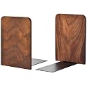 Book Ends, Black Walnut Wooden Bookends for Shelves - Heavy Duty Non-Slip Book Organizers, Upgraded Large Decorative Bookend Holders for Home, Kitchen, Office, Set of 2, Large