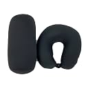 Bookishbunny 2pcs Micro Bead Set U Shaped Neck Travel Pillow 12" x 12" x 4" and Roll Back Pillow Cushion 13" x 7", Various Designs (Solid Black)