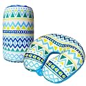 Bookishbunny 2pcs Micro Bead Set U Shaped Neck Travel Pillow 12" x 12" x 4" and Roll Back Pillow Cushion 13" x 7", Various Designs (Blue Wave)