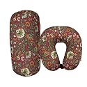 Bookishbunny 2pcs Micro Bead Set U Shaped Neck Travel Pillow 12" x 12" x 4" and Roll Back Pillow Cushion 13" x 7", Various Designs (Chintz)