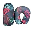 Bookishbunny 2pcs Micro Bead Set U Shaped Neck Travel Pillow 12" x 12" x 4" and Roll Back Pillow Cushion 13" x 7", Various Designs (Fern)