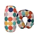 Bookishbunny 2pcs Micro Bead Set U Shaped Neck Travel Pillow 12" x 12" x 4" and Roll Back Pillow Cushion 13" x 7", Various Designs (Dots)