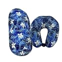 Bookishbunny 2pcs Micro Bead Set U Shaped Neck Travel Pillow 12" x 12" x 4" and Roll Back Pillow Cushion 13" x 7", Various Designs (Flower White)