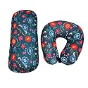 Bookishbunny 2pcs Micro Bead Set U Shaped Neck Travel Pillow 12" x 12" x 4" and Roll Back Pillow Cushion 13" x 7", Various Designs (Flower)