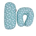 Bookishbunny 2pcs Micro Bead Set U Shaped Neck Travel Pillow 12" x 12" x 4" and Roll Back Pillow Cushion 13" x 7", Various Designs (Clouds)