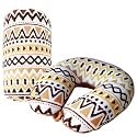 Bookishbunny 2pcs Micro Bead Set U Shaped Neck Travel Pillow 12" x 12" x 4" and Roll Back Pillow Cushion 13" x 7", Various Designs (Brown Wave)