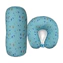 Bookishbunny 2pcs Micro Bead Set U Shaped Neck Travel Pillow 12" x 12" x 4" and Roll Back Pillow Cushion 13" x 7", Various Designs (Confetti Light Blue)