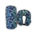 Bookishbunny 2pcs Micro Bead Set U Shaped Neck Travel Pillow 12" x 12" x 4" and Roll Back Pillow Cushion 13" x 7", Various Designs (Feather)