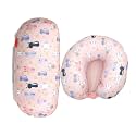 Bookishbunny 2pcs Micro Bead Set U Shaped Neck Travel Pillow 12" x 12" x 4" and Roll Back Pillow Cushion 13" x 7", Various Designs (Cat)