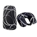 Bookishbunny 2pcs Micro Bead Set U Shaped Neck Travel Pillow 12" x 12" x 4" and Roll Back Pillow Cushion 13" x 7", Various Designs (Black Wave)