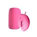 Bookishbunny 2pcs Micro Bead Set U Shaped Neck Travel Pillow 12" x 12" x 4" and Roll Back Pillow Cushion 13" x 7", Various Designs (Solid Pink)