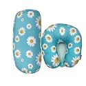 Bookishbunny 2pcs Micro Bead Set U Shaped Neck Travel Pillow 12" x 12" x 4" and Roll Back Pillow Cushion 13" x 7", Various Designs (Daisy Teal)