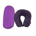 Bookishbunny 2pcs Micro Bead Set U Shaped Neck Travel Pillow 12" x 12" x 4" and Roll Back Pillow Cushion 13" x 7", Various Designs (Solid Purple)
