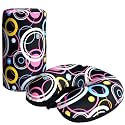 Bookishbunny 2pcs Micro Bead Set U Shaped Neck Travel Pillow 12" x 12" x 4" and Roll Back Pillow Cushion 13" x 7", Various Designs (Black Circle)