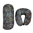 Bookishbunny 2pcs Micro Bead Set U Shaped Neck Travel Pillow 12" x 12" x 4" and Roll Back Pillow Cushion 13" x 7", Various Designs (Diamond)