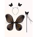 BookMyCostume Butterfly Wings For Girls with Wand Headband Fancy Dress Costume Accessory | Wings For Kids Girls | Black