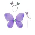 BookMyCostume Butterfly Wings For Girls with Wand Headband Fancy Dress Costume Accessory | Wings For Kids Girls | Purple