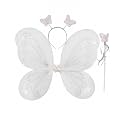 BookMyCostume Fairy Wings For Girls with Wand Headband Fancy Dress Costume Accessory | Wings for Kids Girls | White