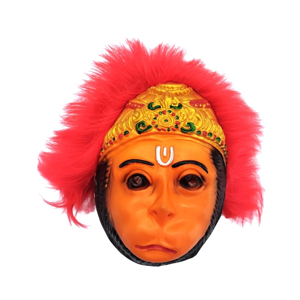 BookMyCostume Hanuman Ji Face Mask with Crown Design & Red Faux Hair ...